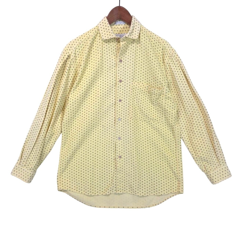 Vtg Perry Ellis America Star Corduroy Shirt Mens S Button Down Yellow 90s Faded